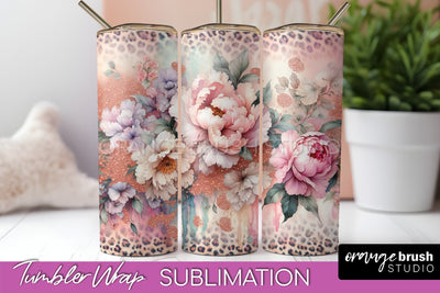 Leopard Print Flower Tumbler PNG - Floral Tumbler Wrap Sublimation OrangeBrushStudio 