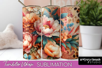 Leopard Print Flower Tumbler PNG - Floral Tumbler Wrap Sublimation OrangeBrushStudio 