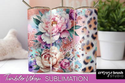Leopard Print Flower Tumbler PNG - Floral Tumbler Wrap Sublimation OrangeBrushStudio 
