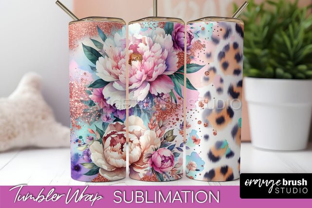 Leopard Print Flower Tumbler PNG - Floral Tumbler Wrap Sublimation OrangeBrushStudio 