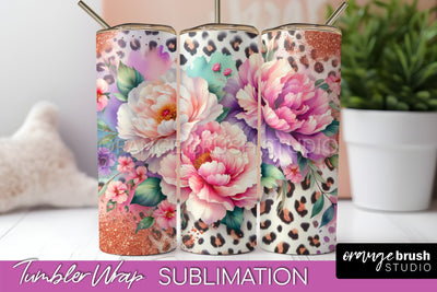 Leopard Print Flower Tumbler PNG - Floral Tumbler Wrap Sublimation OrangeBrushStudio 