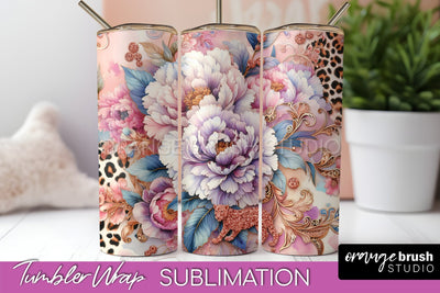 Leopard Print Flower Tumbler PNG - Floral Tumbler Wrap Sublimation OrangeBrushStudio 