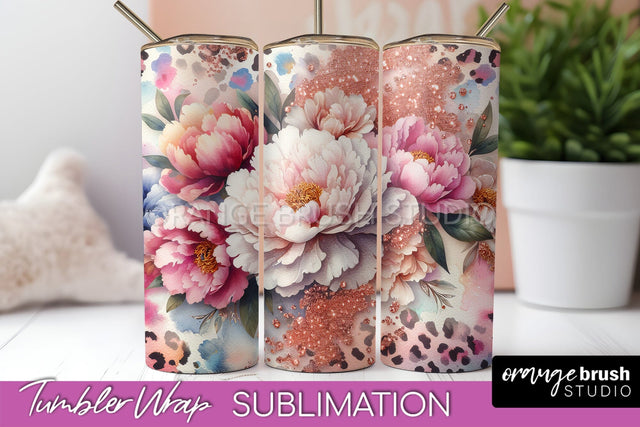 Leopard Print Flower Tumbler PNG - Floral Tumbler Wrap Sublimation OrangeBrushStudio 