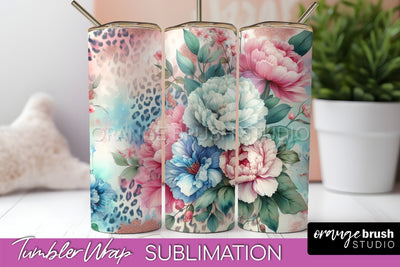 Leopard Print Flower Tumbler PNG - Floral Tumbler Wrap Sublimation OrangeBrushStudio 