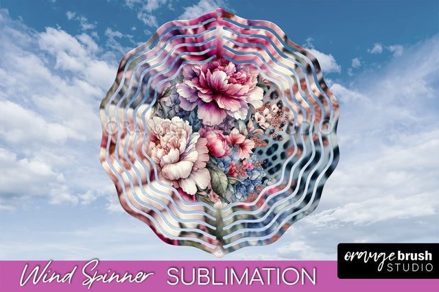 Leopard Print Flower Wind Spinner - Summer Wind Spinner PNG Sublimation OrangeBrushStudio 