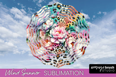 Leopard Print Flower Wind Spinner - Summer Wind Spinner PNG Sublimation OrangeBrushStudio 