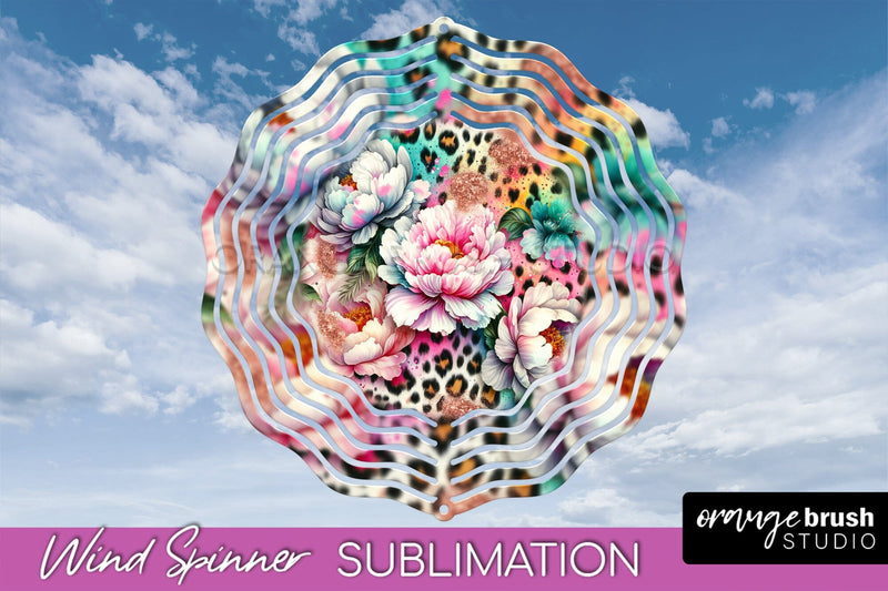 Leopard Print Flower Wind Spinner - Summer Wind Spinner PNG Sublimation OrangeBrushStudio 