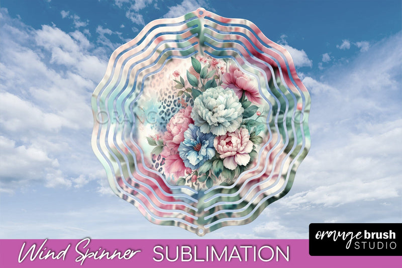 Leopard Print Flower Wind Spinner - Summer Wind Spinner PNG Sublimation OrangeBrushStudio 