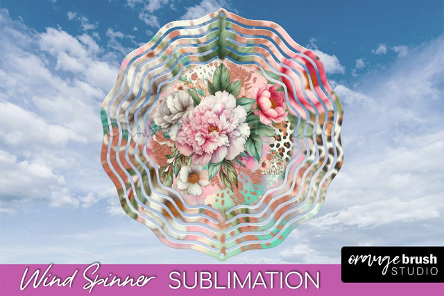 Leopard Print Flower Wind Spinner - Summer Wind Spinner PNG Sublimation OrangeBrushStudio 