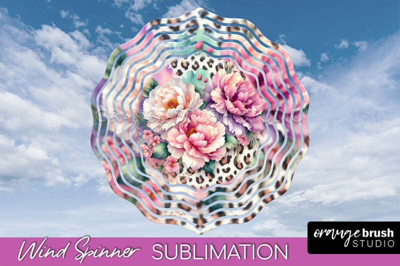Leopard Print Flower Wind Spinner - Summer Wind Spinner PNG Sublimation OrangeBrushStudio 