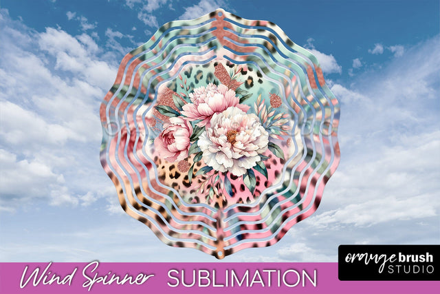 Leopard Print Flower Wind Spinner - Summer Wind Spinner PNG Sublimation OrangeBrushStudio 