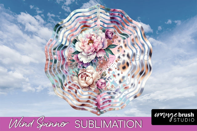 Leopard Print Flower Wind Spinner - Summer Wind Spinner PNG Sublimation OrangeBrushStudio 