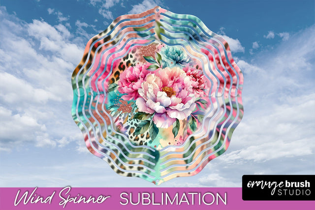 Leopard Print Flower Wind Spinner - Summer Wind Spinner PNG Sublimation OrangeBrushStudio 