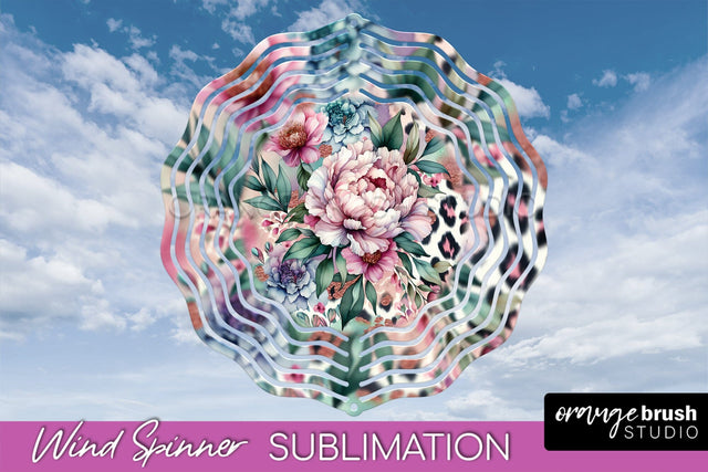 Leopard Print Flower Wind Spinner - Summer Wind Spinner PNG Sublimation OrangeBrushStudio 