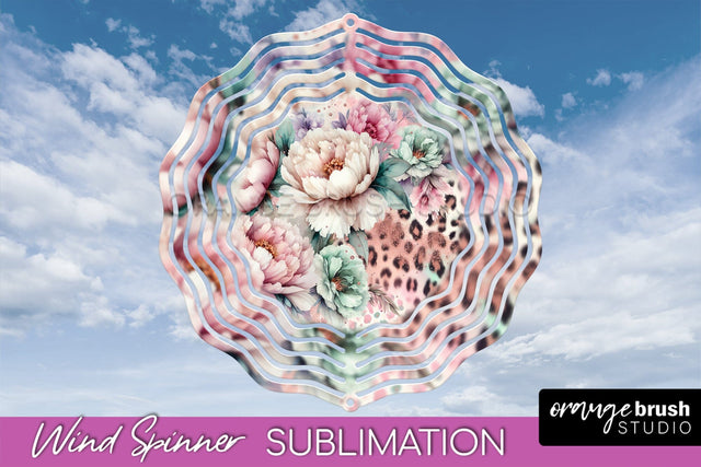 Leopard Print Flower Wind Spinner - Summer Wind Spinner PNG Sublimation OrangeBrushStudio 