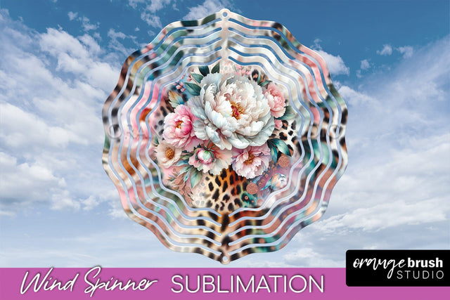 Leopard Print Flower Wind Spinner - Summer Wind Spinner PNG Sublimation OrangeBrushStudio 