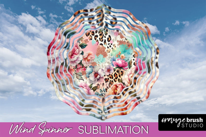 Leopard Print Flower Wind Spinner - Summer Wind Spinner PNG Sublimation OrangeBrushStudio 