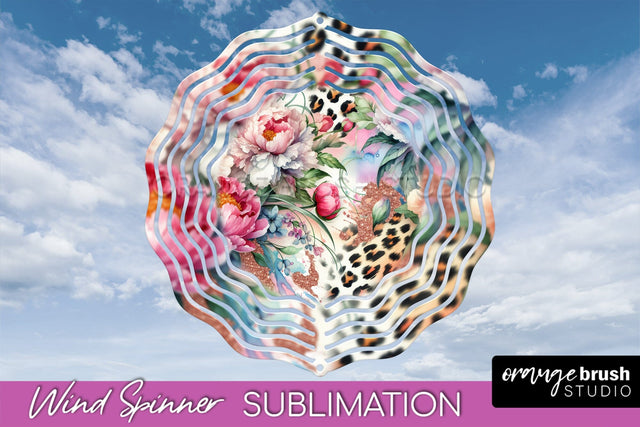 Leopard Print Flower Wind Spinner - Summer Wind Spinner PNG Sublimation OrangeBrushStudio 
