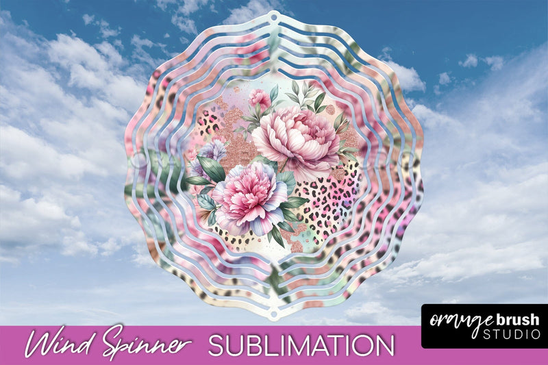 Leopard Print Flower Wind Spinner - Summer Wind Spinner PNG Sublimation OrangeBrushStudio 