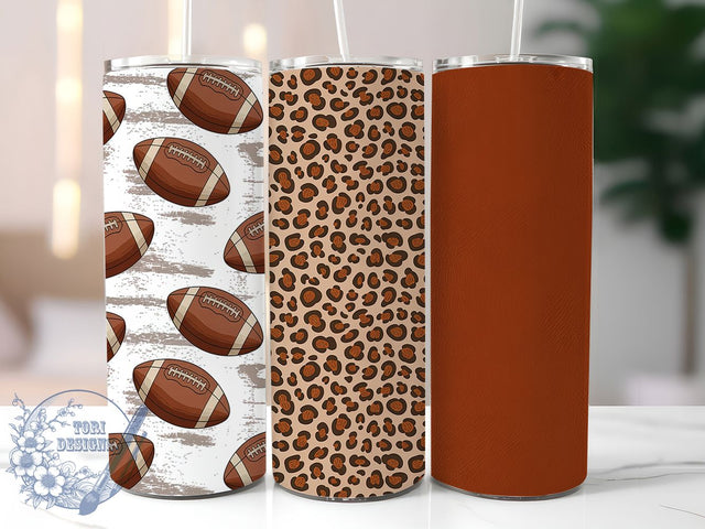 Leopard Print Football Tumbler, American Football Cup, 20Oz Sublimation Wrap, Animal Print Sports Drinkware, Gridiron Gift Idea, Trendy Sports Mug Design, Wild Game Day Tumbler Sublimation ToriDesigns 