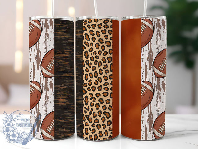 Leopard Print Football Tumbler, American Football Cup, 20Oz Sublimation Wrap, Animal Print Sports Drinkware, Gridiron Gift Idea, Trendy Sports Mug Design, Wild Game Day Tumbler Sublimation ToriDesigns 
