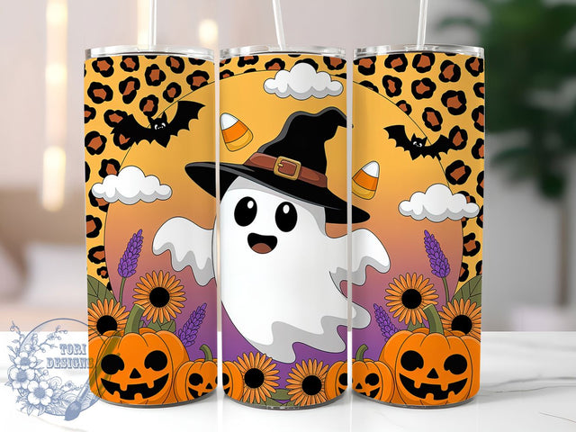 Leopard Print Ghost Halloween Tumbler, Leopard Print Spooky Cup, 20Oz Sublimation Wrap, Animal Print Halloween Mug, Autumn Ghost Drinkware, Leopard Halloween Tumbler, Spooky Leopard Design Sublimation ToriDesigns 