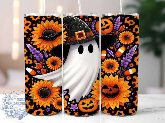 Leopard Print Ghost Halloween Tumbler, Leopard Print Spooky Cup, 20Oz Sublimation Wrap, Animal Print Halloween Mug, Autumn Ghost Drinkware, Leopard Halloween Tumbler, Spooky Leopard Design Sublimation ToriDesigns 