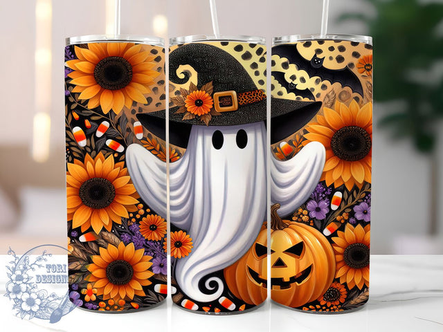 Leopard Print Ghost Halloween Tumbler, Leopard Print Spooky Cup, 20Oz Sublimation Wrap, Animal Print Halloween Mug, Autumn Ghost Drinkware, Leopard Halloween Tumbler, Spooky Leopard Design Sublimation ToriDesigns 
