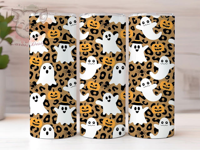Leopard Print Ghost Halloween Tumbler Wrap, Fall Halloween Cup, Spooky Leopard Print Sublimation, Cute Ghost Drinkware, Autumn Halloween Gift Idea, Digital Leopard Ghost Art Sublimation Lara' s Designs 