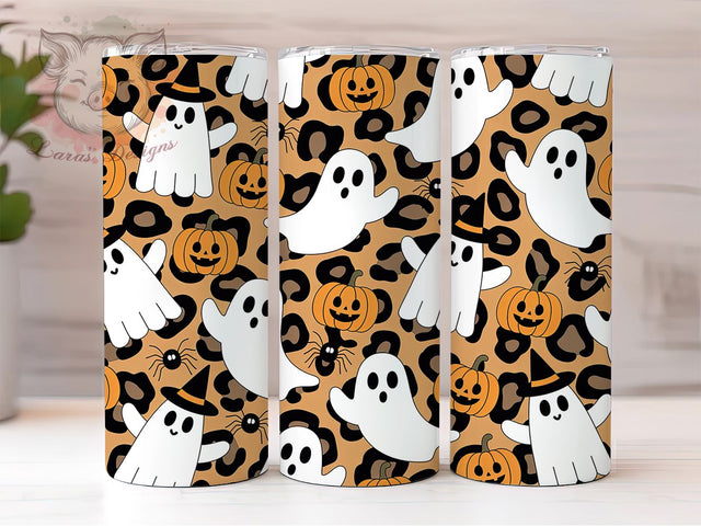 Leopard Print Ghost Halloween Tumbler Wrap, Fall Halloween Cup, Spooky Leopard Print Sublimation, Cute Ghost Drinkware, Autumn Halloween Gift Idea, Digital Leopard Ghost Art Sublimation Lara' s Designs 