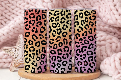 Leopard Print Glitter Gradient Tumbler Sublimation DesignSVG 