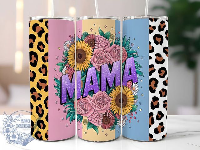Leopard Print Glitter Mama 20oz Tumbler, Mama Tumbler, Glitter Tumbler, Animal Print Tumbler, Mom Life Tumbler, 20oz Sublimation Wrap, Glitter Mama Tumbler Sublimation ToriDesigns 