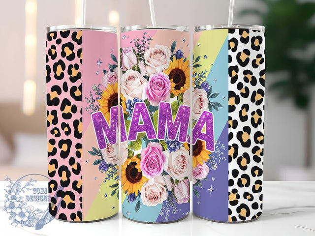 Leopard Print Glitter Mama 20oz Tumbler, Mama Tumbler, Glitter Tumbler, Animal Print Tumbler, Mom Life Tumbler, 20oz Sublimation Wrap, Glitter Mama Tumbler Sublimation ToriDesigns 