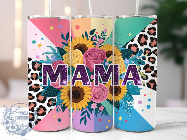 Leopard Print Glitter Mama 20oz Tumbler, Mama Tumbler, Glitter Tumbler, Animal Print Tumbler, Mom Life Tumbler, 20oz Sublimation Wrap, Glitter Mama Tumbler Sublimation ToriDesigns 