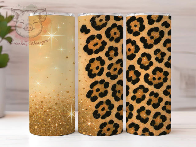 Leopard Print Gold Glitter Wild Style Tumbler, Gold Glitter Tumbler, Tan Animal Print PNG, Seamless Leopard Design, 20oz Glam Wrap, Cheetah Glitter Tumbler, Wild Style Sublimation Sublimation Lara' s Designs 