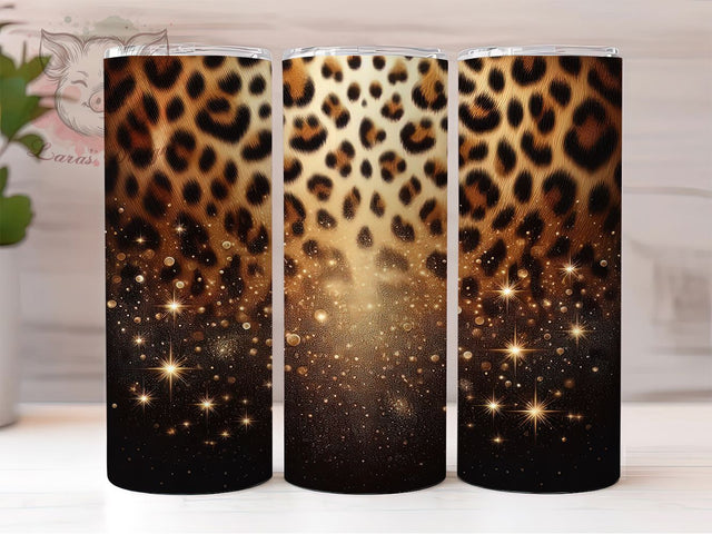 Leopard Print Gold Glitter Wild Style Tumbler, Gold Glitter Tumbler, Tan Animal Print PNG, Seamless Leopard Design, 20oz Glam Wrap, Cheetah Glitter Tumbler, Wild Style Sublimation Sublimation Lara' s Designs 