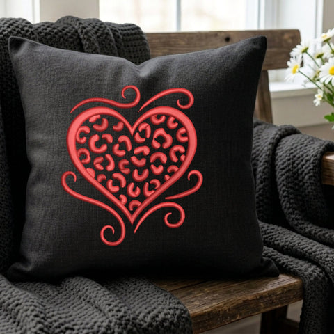 Leopard Print Heart Embroidery Design – Red Animal Print Valentine Heart Swirl Machine Embroidery File Embroidery/Applique DESIGNS PatternFeed8 