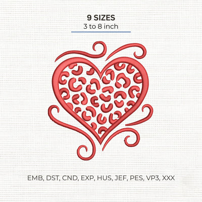 Leopard Print Heart Embroidery Design – Red Animal Print Valentine Heart Swirl Machine Embroidery File Embroidery/Applique DESIGNS PatternFeed8 