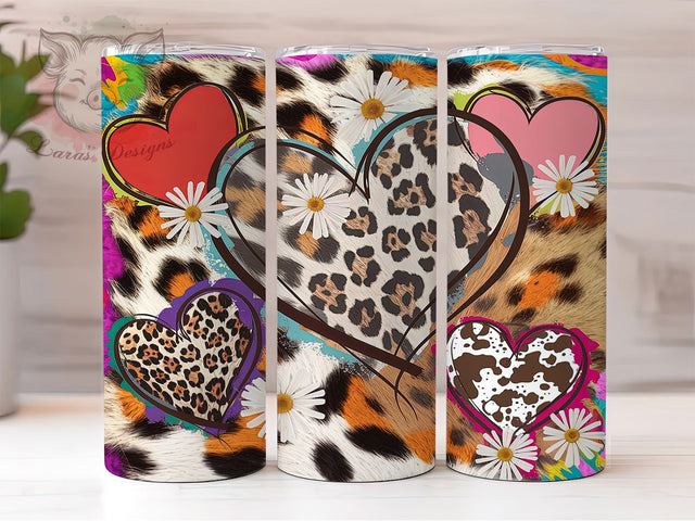 Leopard Print Heart Valentine Tumbler Wrap, Leopard Print Heart Tumbler, Floral Valentine Tumbler, 20oz Tumbler Sublimation, Romantic Gift Tumbler, Digital Tumbler Wrap Sublimation Lara' s Designs 