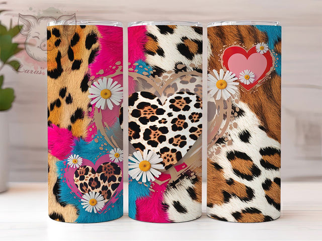 Leopard Print Heart Valentine Tumbler Wrap, Leopard Print Heart Tumbler, Floral Valentine Tumbler, 20oz Tumbler Sublimation, Romantic Gift Tumbler, Digital Tumbler Wrap Sublimation Lara' s Designs 