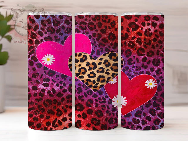 Leopard Print Heart Valentine Tumbler Wrap, Leopard Print Heart Tumbler, Floral Valentine Tumbler, 20oz Tumbler Sublimation, Romantic Gift Tumbler, Digital Tumbler Wrap Sublimation Lara' s Designs 