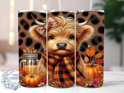Leopard Print Highland Cow Tumbler, Leopard Print Wrap, Fall Cow Cup, 20oz Sublimation, Autumn Animal Mug, Leopard Cow Tumbler, Rustic Fall Drinkware Sublimation ToriDesigns 