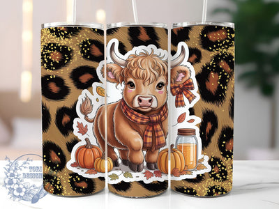 Leopard Print Highland Cow Tumbler, Leopard Print Wrap, Fall Cow Cup, 20oz Sublimation, Autumn Animal Mug, Leopard Cow Tumbler, Rustic Fall Drinkware Sublimation ToriDesigns 