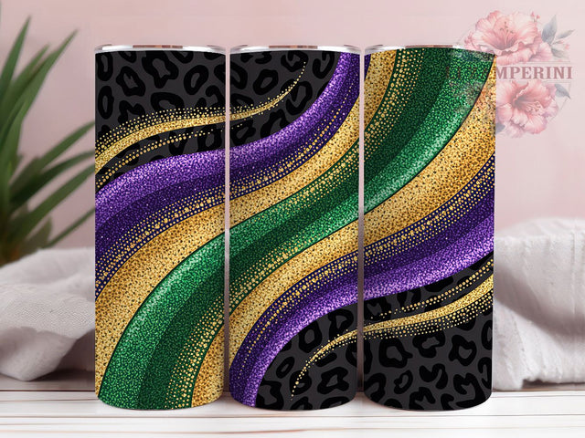 Leopard Print Mardi Gras Tumbler, Carnival Animal Print Wrap, Festive Party Cup, 20oz Sublimation Wrap, New Orleans Celebration Tumbler, Colorful Leopard Design Cup, Mardi Gras Wild Theme Wrap Sublimation Li Zamperini 