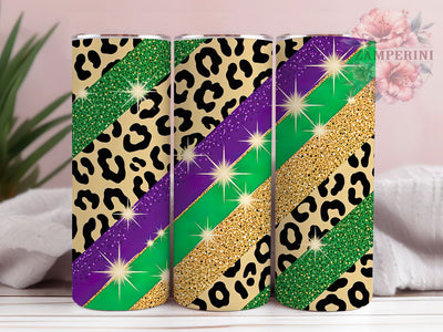 Leopard Print Mardi Gras Tumbler, Carnival Animal Print Wrap, Festive Party Cup, 20oz Sublimation Wrap, New Orleans Celebration Tumbler, Colorful Leopard Design Cup, Mardi Gras Wild Theme Wrap Sublimation Li Zamperini 