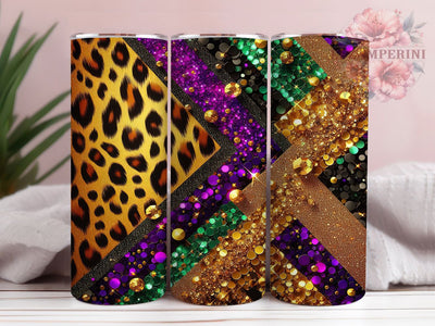Leopard Print Mardi Gras Tumbler, Carnival Animal Print Wrap, Festive Party Cup, 20oz Sublimation Wrap, New Orleans Celebration Tumbler, Colorful Leopard Design Cup, Mardi Gras Wild Theme Wrap Sublimation Li Zamperini 