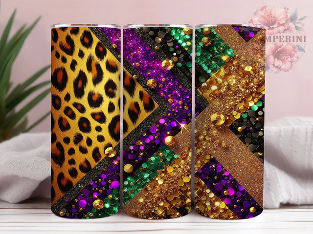 Leopard Print Mardi Gras Tumbler, Carnival Animal Print Wrap, Festive Party Cup, 20oz Sublimation Wrap, New Orleans Celebration Tumbler, Colorful Leopard Design Cup, Mardi Gras Wild Theme Wrap Sublimation Li Zamperini 