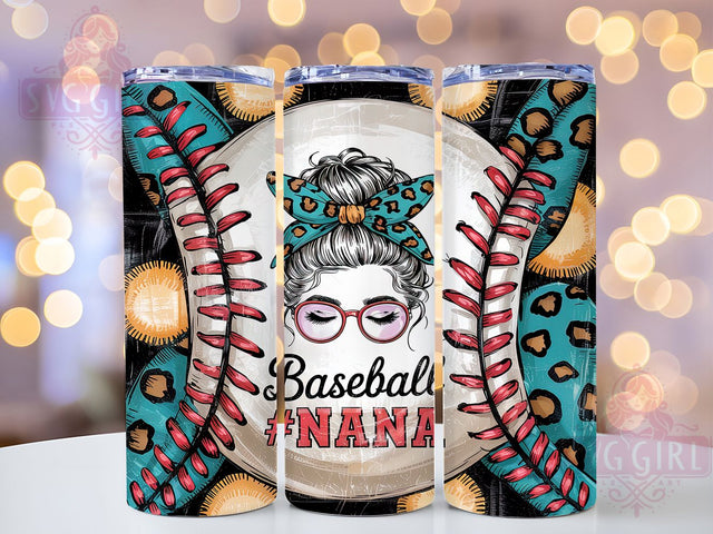 Leopard Print Nana Baseball Tumbler, Baseball Tumbler Wrap, Nana Tumbler Design, Messy Bun Tumbler, 20oz Skinny Tumbler Wrap, Sports Tumbler Wrap, Grandma Tumbler Design Sublimation SvggirlplusArt 