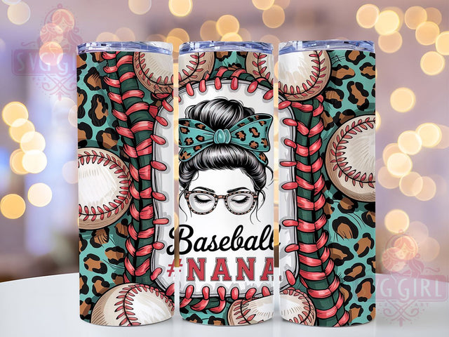 Leopard Print Nana Baseball Tumbler, Baseball Tumbler Wrap, Nana Tumbler Design, Messy Bun Tumbler, 20oz Skinny Tumbler Wrap, Sports Tumbler Wrap, Grandma Tumbler Design Sublimation SvggirlplusArt 