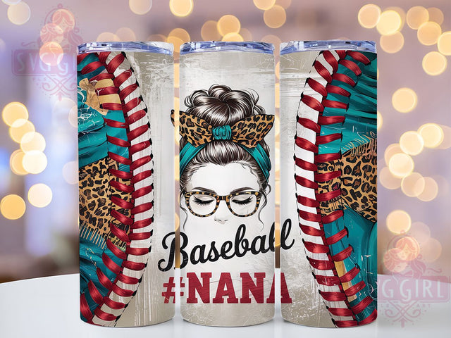 Leopard Print Nana Baseball Tumbler, Baseball Tumbler Wrap, Nana Tumbler Design, Messy Bun Tumbler, 20oz Skinny Tumbler Wrap, Sports Tumbler Wrap, Grandma Tumbler Design Sublimation SvggirlplusArt 